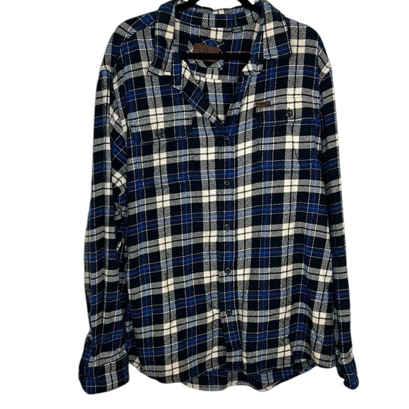 Orvis Men's Plaid Flannel Button‎ Down Shacket Size XXL Black Blue Casual Cozy - Picture 1 of 8